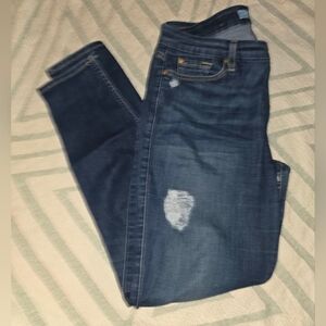 7 For All Mankind Dark Blue Distressed Skinny Jeans